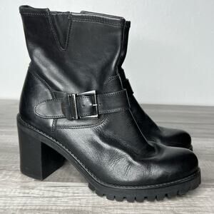 Madonna Collection Chucky Leather Black Heeled Boots Booties Buckle Size 39